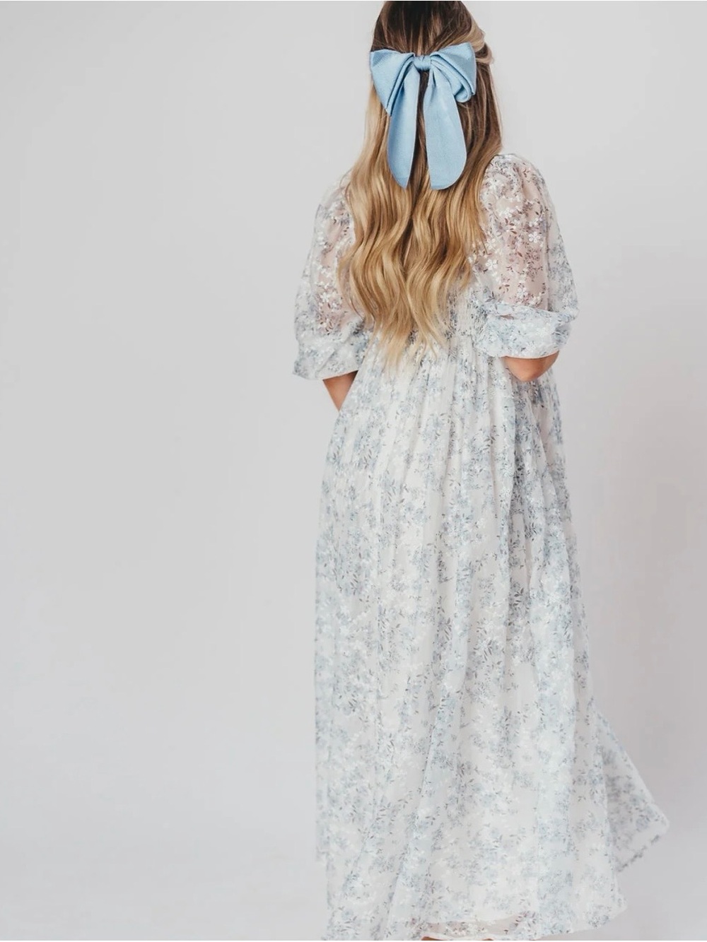 Women's Light Blue Floral Maxi Dress - Picture 3 of 6